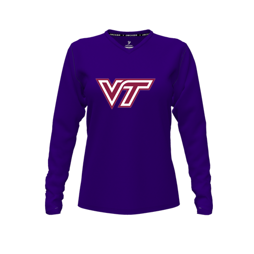 [FTLVCFPP-FYXS-LOGO1] Decker Comfort T-Shirt (Female Youth XS, Purple, V Neck, Logo 1, Long Sleeve)